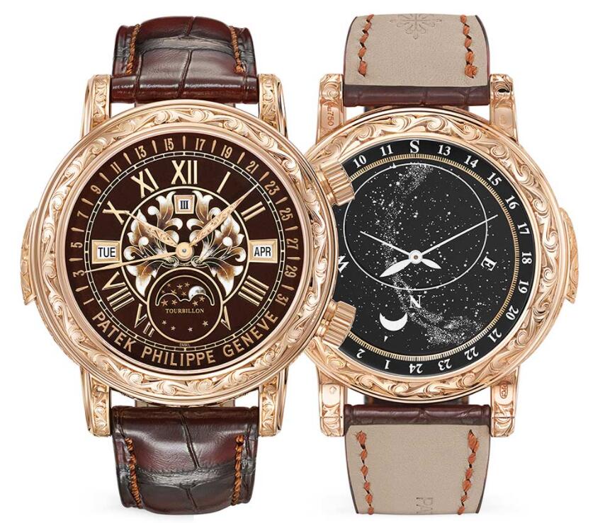 Replica Watch Patek Philippe Sky Moon Tourbillon 6002 Rose Gold Black 6002R-001